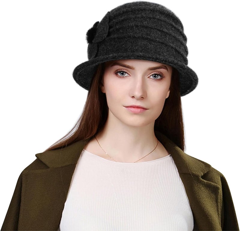 Sumolux Women Beret Hat French Vintage Floral Wool Dress Cloche Classic Winter Hat 1920s - Image 2